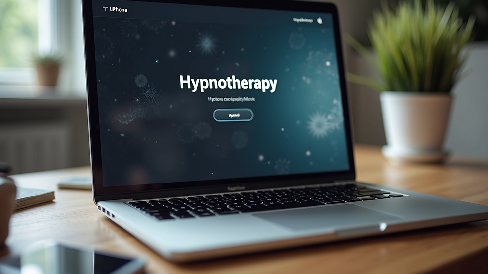 Close-up view of a laptop screen showing an online hypnotherapy course interface