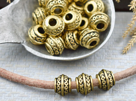 9x7mm Antique Gold Large Hole Barrel Beads.gif
