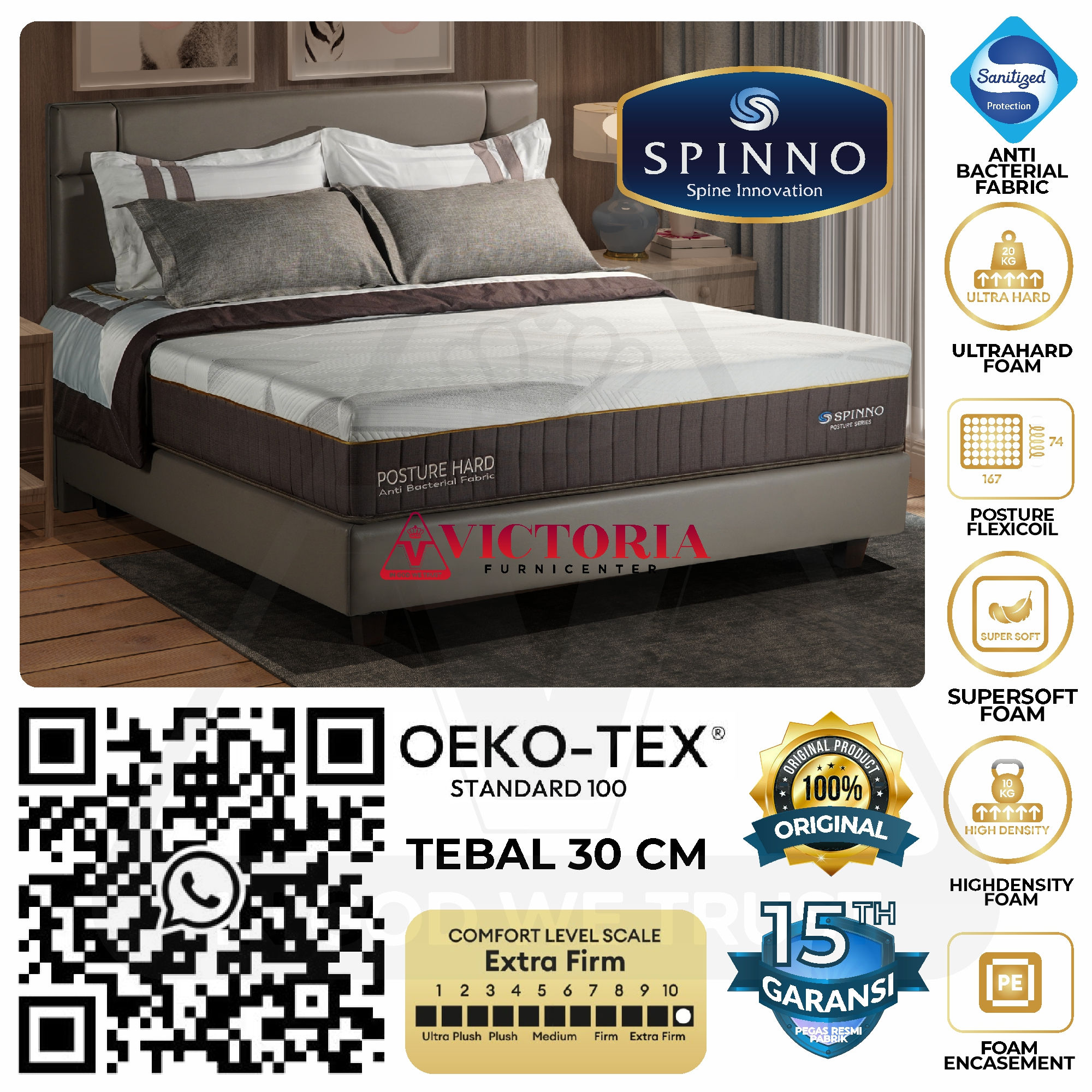 Spinno Posture Hard - Kasur Saja - 200 x 200 / 200x200