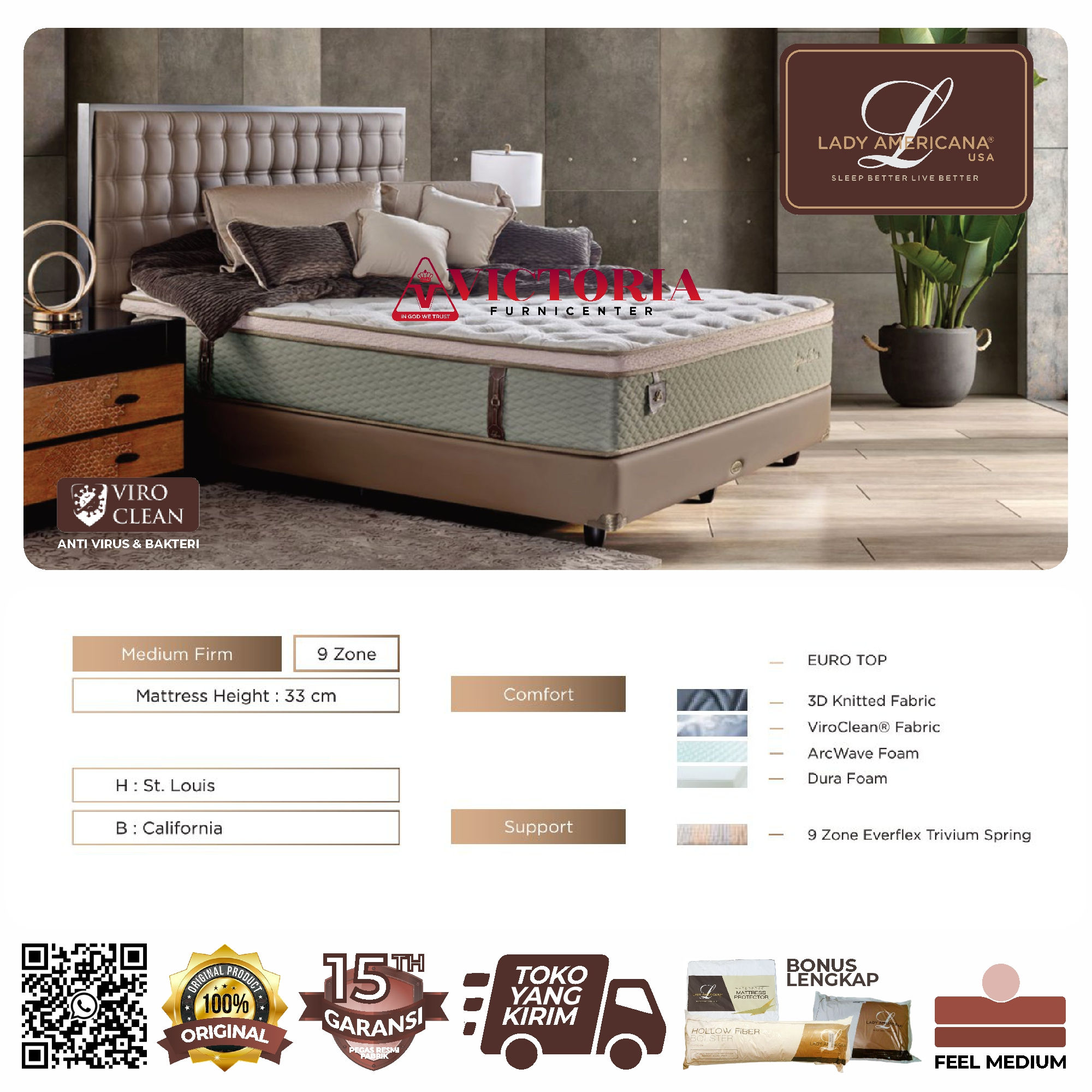 Lady Americana Spinal Care - Kasur Saja - 100 x 200 / 100x200