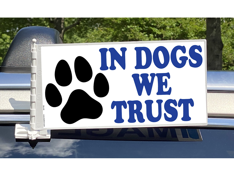 Stic-it In Dogs We Trust rotating car window sign is eye catching, weatherproof, durable, car friendly, reusable