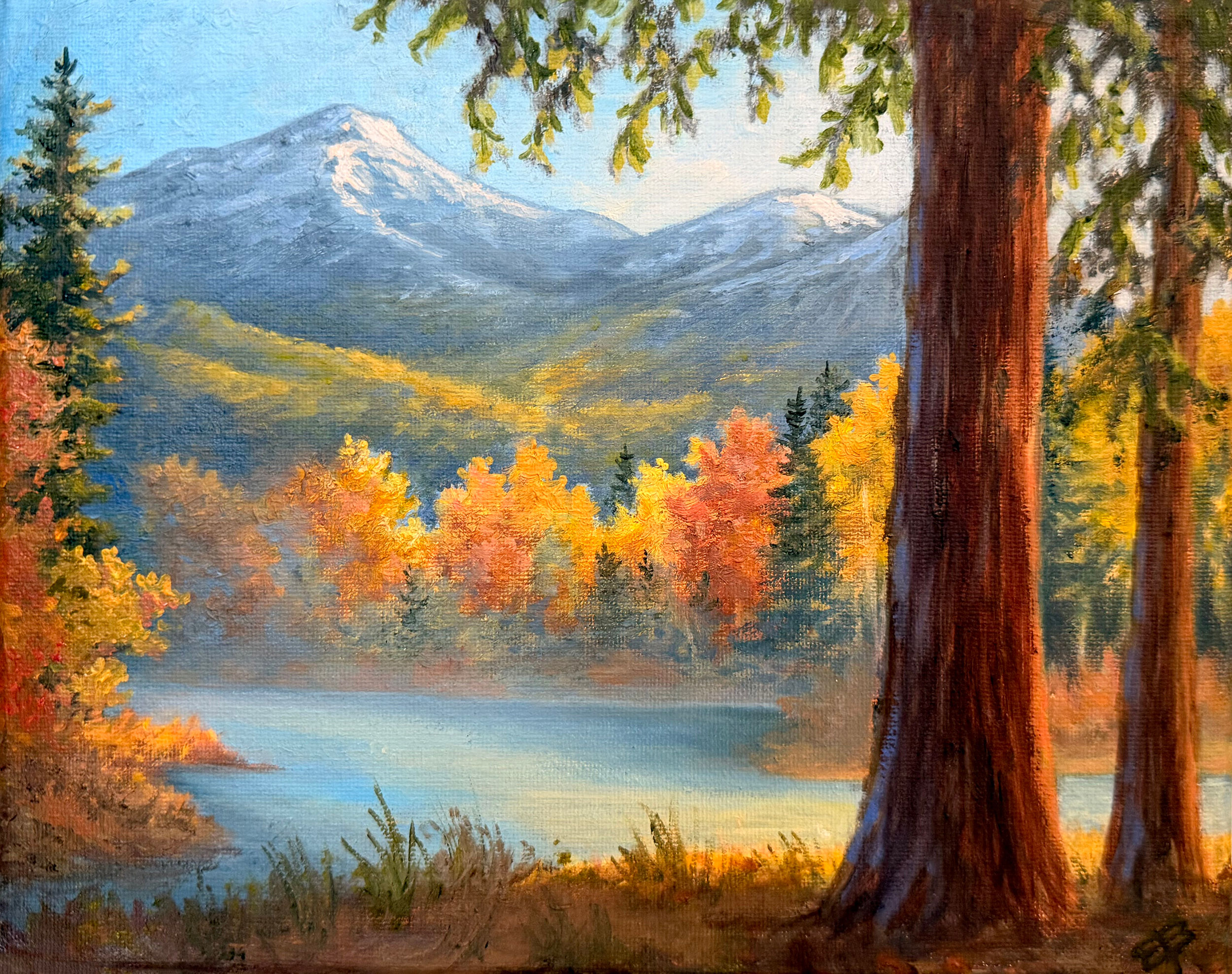 landscape oil painting fine art for sale mountains river autumn forest colorful scene home decor Montana artwork