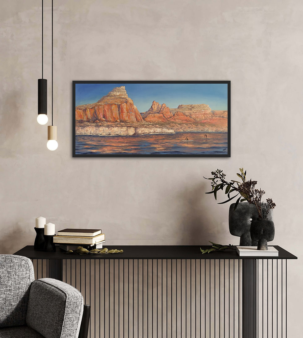 Thumbnail: orange and blue colorful vibrant art of desert lake Powell in Arizona and Utah western landscape fine art for sale