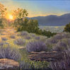warm sunset in the Colorado Utah desert in spring with purple sagebrush fine art oil painting for sale