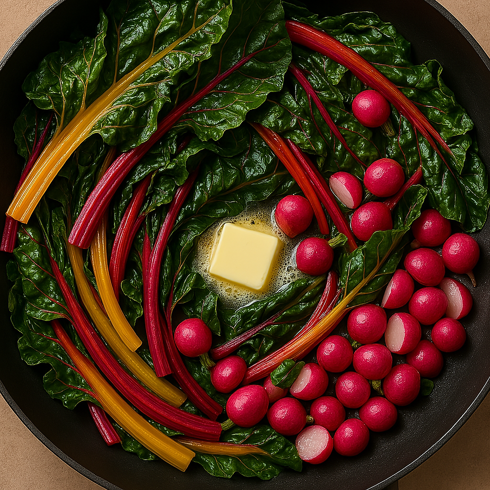 swiss chard, butter, radishes