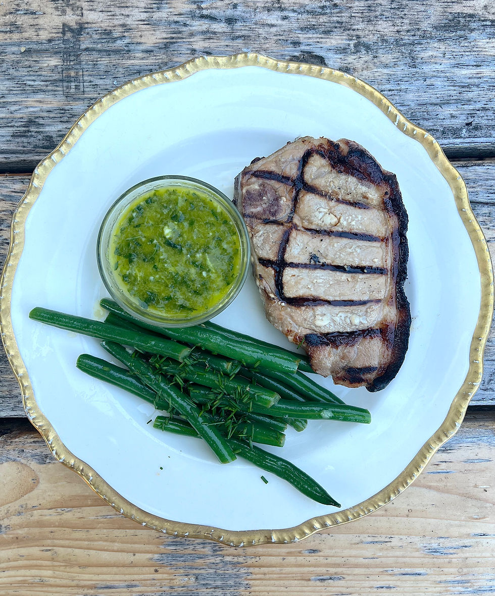 grilled pork chops with summer herbal chimichurri