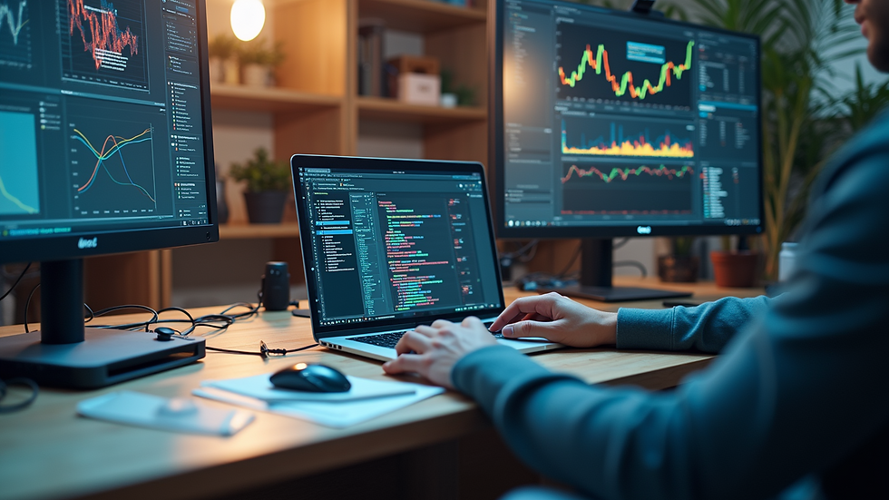 High angle view of a modern tech workspace with innovative gadgets