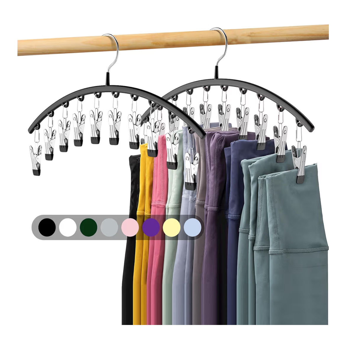 Legging Organizer for Closet, Metal Yoga Pants Hangers 2 Pack w/10 Clips Holds 2