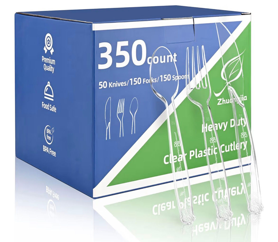 350pc Heavy Duty Plastic Silverware Set: 150 Forks/150 Spoons/50 Knives | Comme