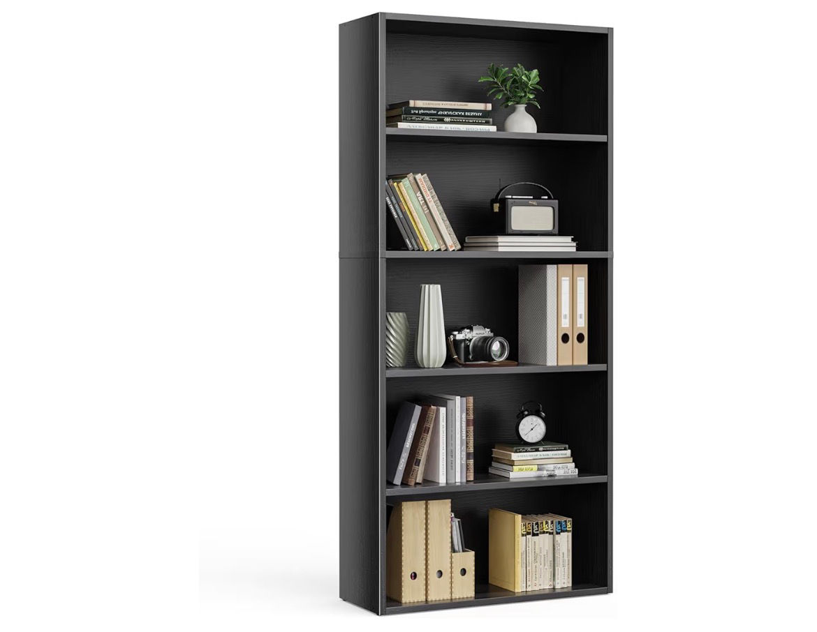 Sweetcrispy Industrial 5 Shelf Bookcase - Large 53 Inch Tall Floor Standing Open