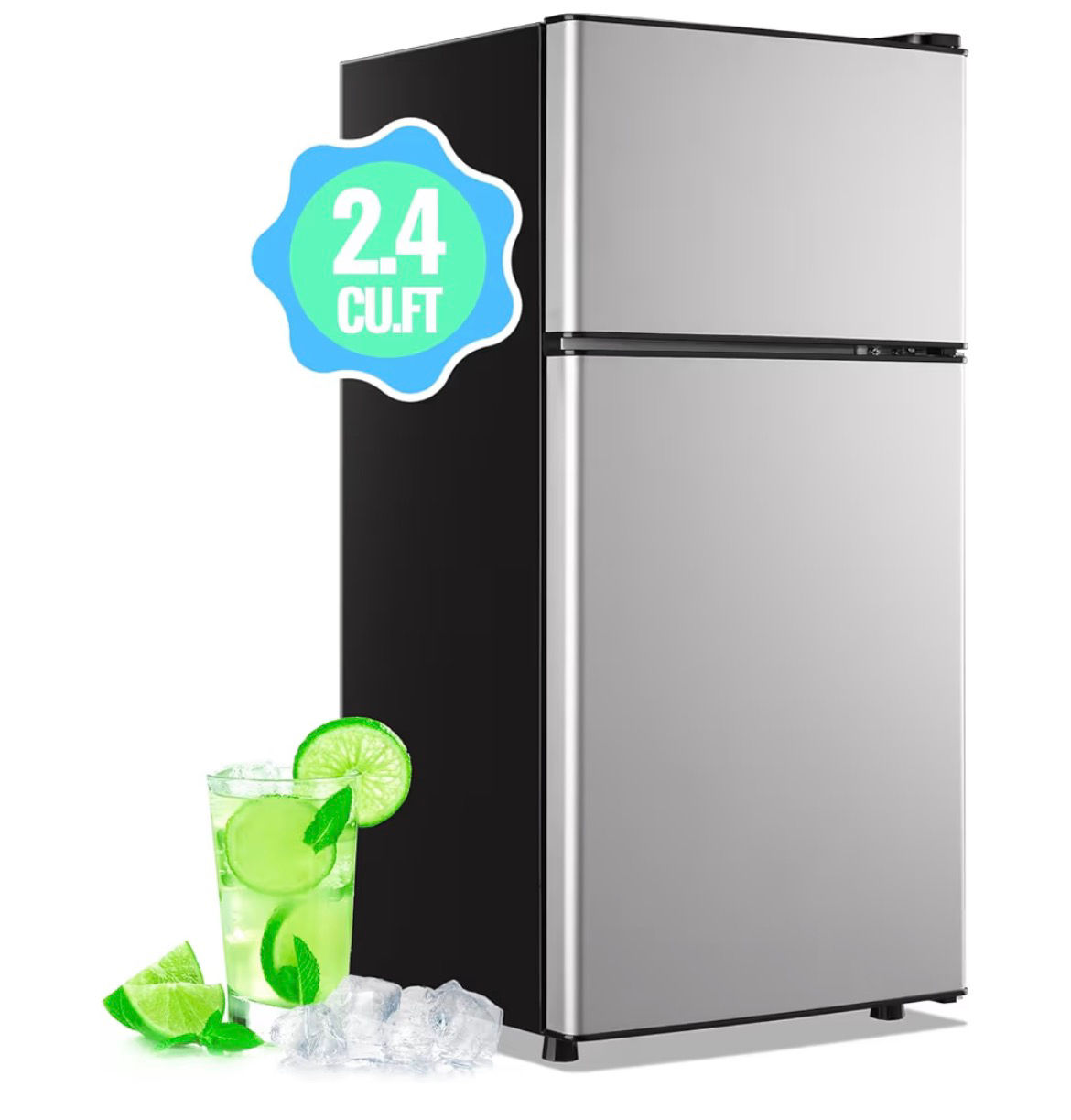 2.4 Cu.Ft Mini Fridge with Freezer & Double Door Small Tiny Size Refrigerator wi