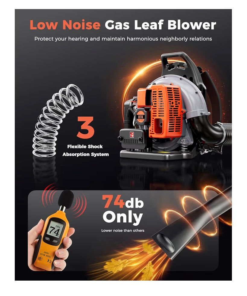 Thumbnail: HTK Backpack Blower, 63CC Gas Powered Leaf Blower with 665 CFM & 205 MPH for Com