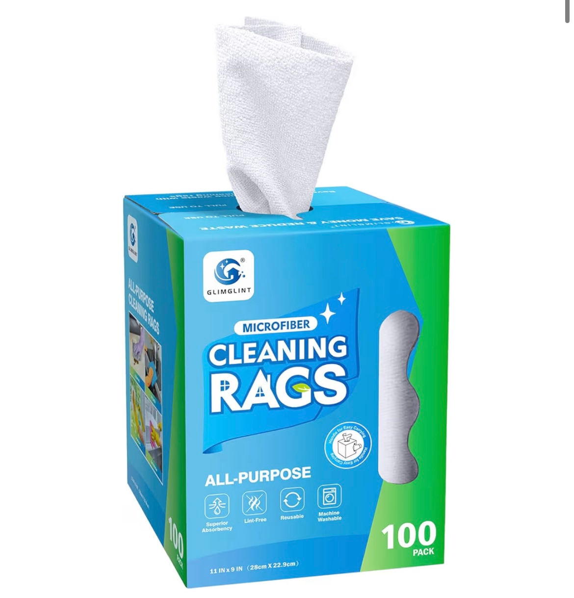 GLIMGLINT Microfiber Cleaning Cloth, 100 Pack Cleaning Rags, Lint-Free, Ultra Ab