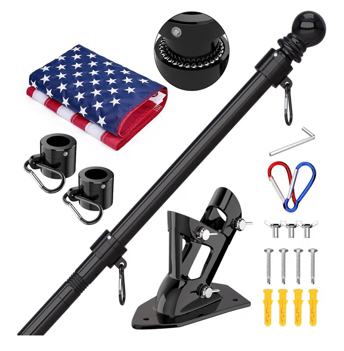 ZMTECH American Flag with Pole- 6FT 1" Stainless Steel Flag Poles with Holder fo