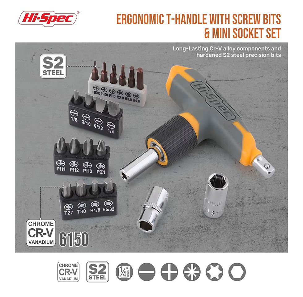 Thumbnail: Hi-Spec 30pc Magnetic T-Handle Ratchet Wrench and Screwdriver Set. Small Compact