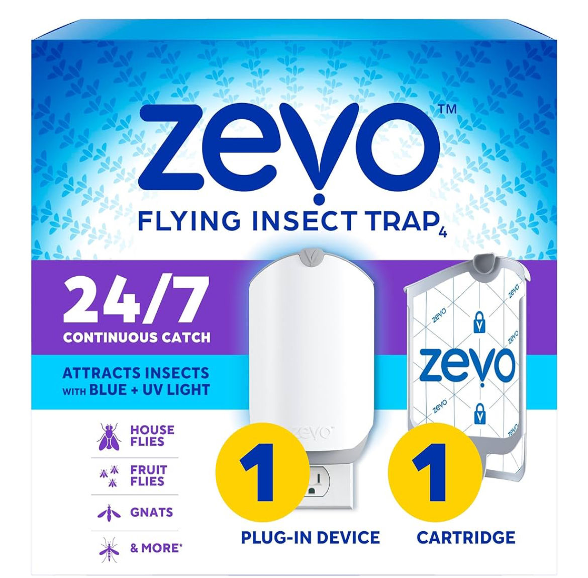 Zevo Flying Insect Trap & Cartridge - Plug in Fly Trap & Indoor Bug Catcher for