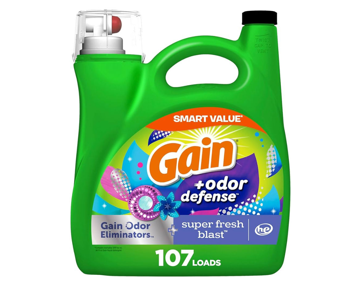 Gain + Odor Defense Liquid Laundry Detergent Super Fresh Blast Scent, HE Compati
