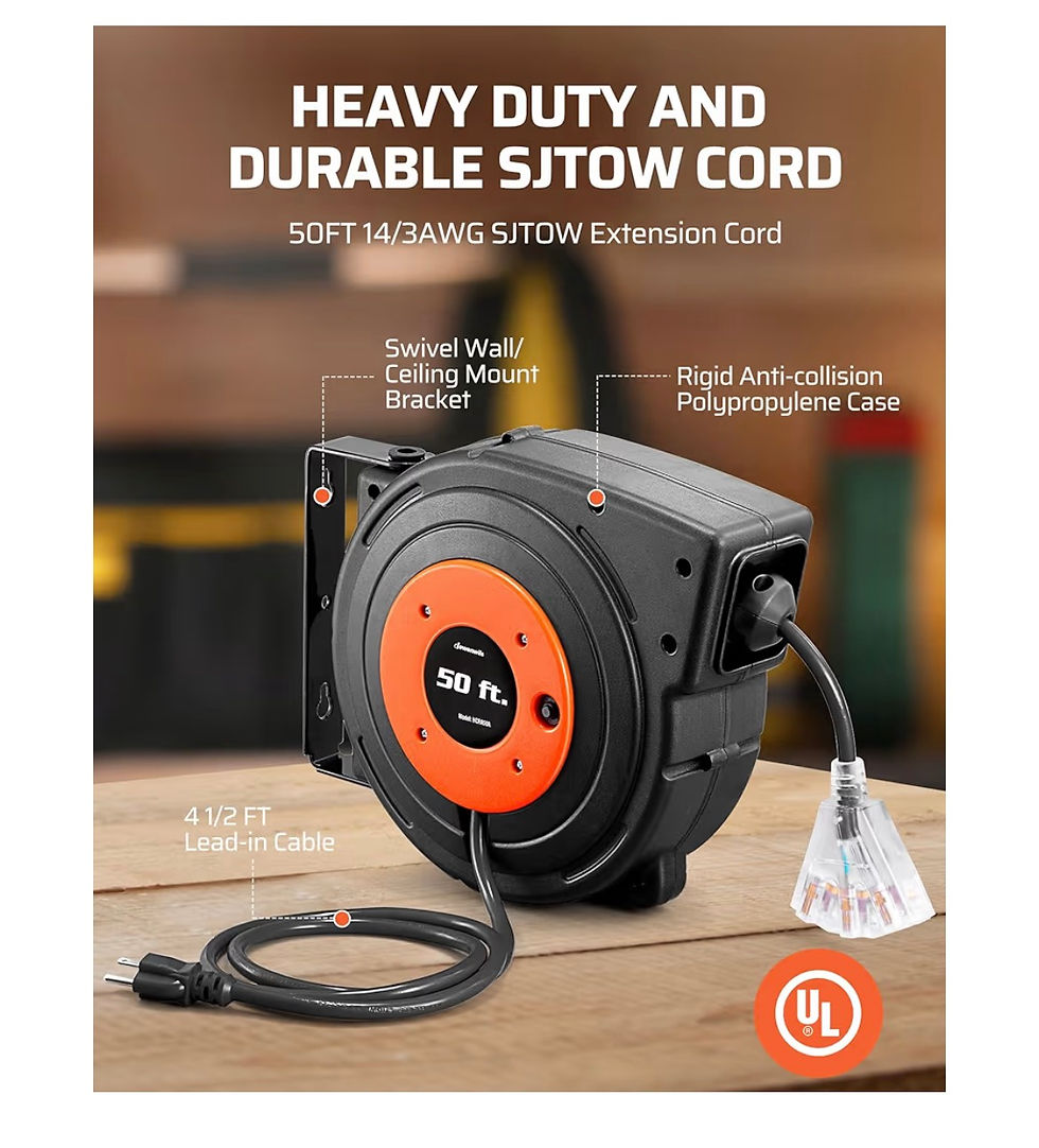 Thumbnail: DEWENWILS Retractable Extension Cord Reel, 50 FT Heavy Duty Power Cord, 14AWG/3C