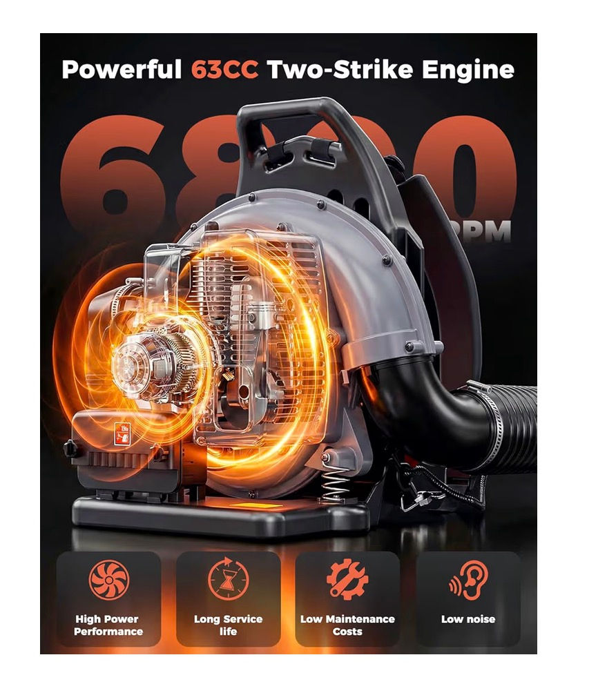 Thumbnail: HTK Backpack Blower, 63CC Gas Powered Leaf Blower with 665 CFM & 205 MPH for Com