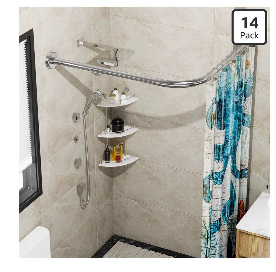 Stretchable 304 Stainless L Shaped Bathroom Bathtub Corner Shower Curtain Rod Ra