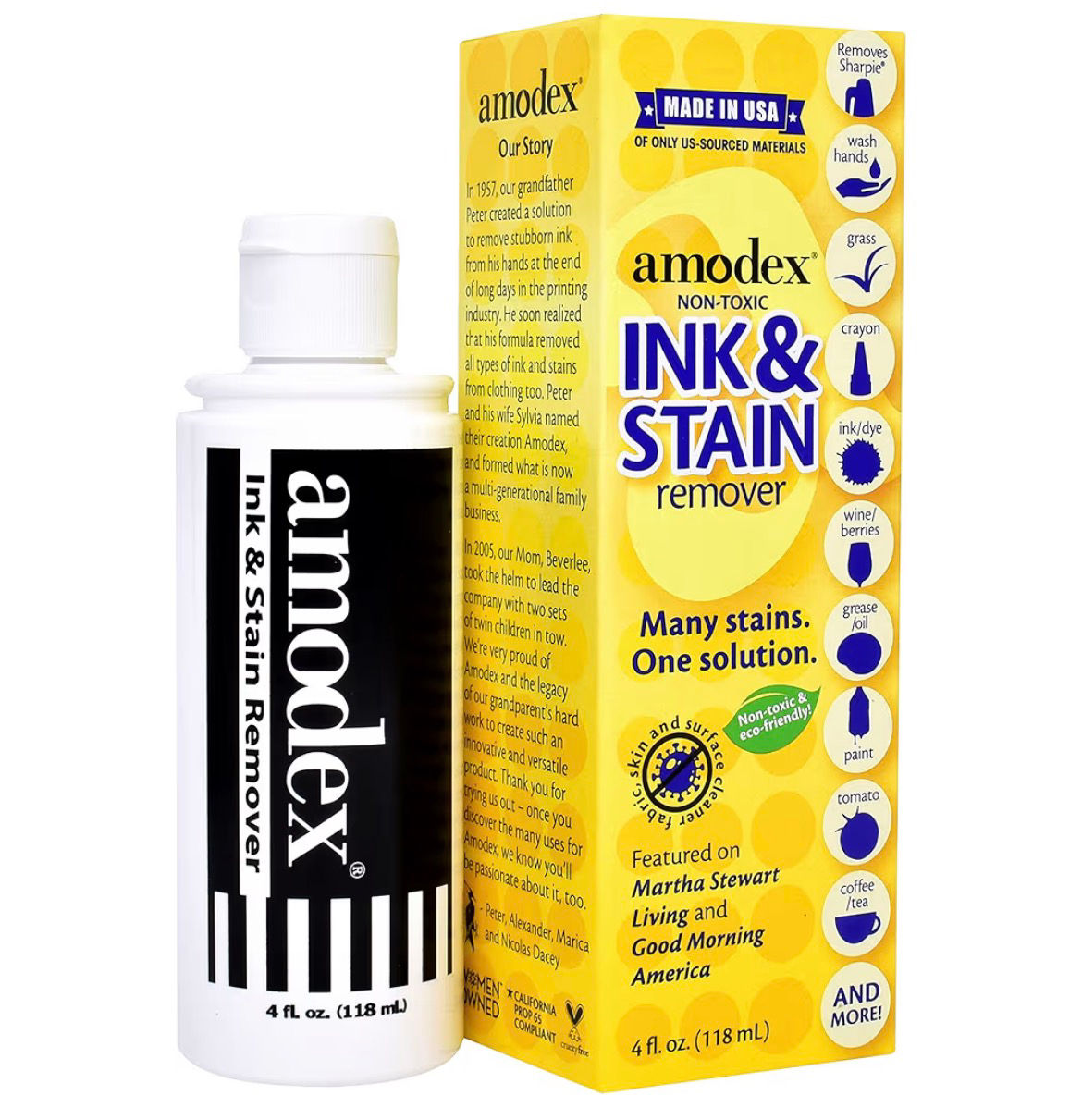 Amodex Ink and Stain Remover Unique Soap Liquid Formula 4 fl oz Bottle