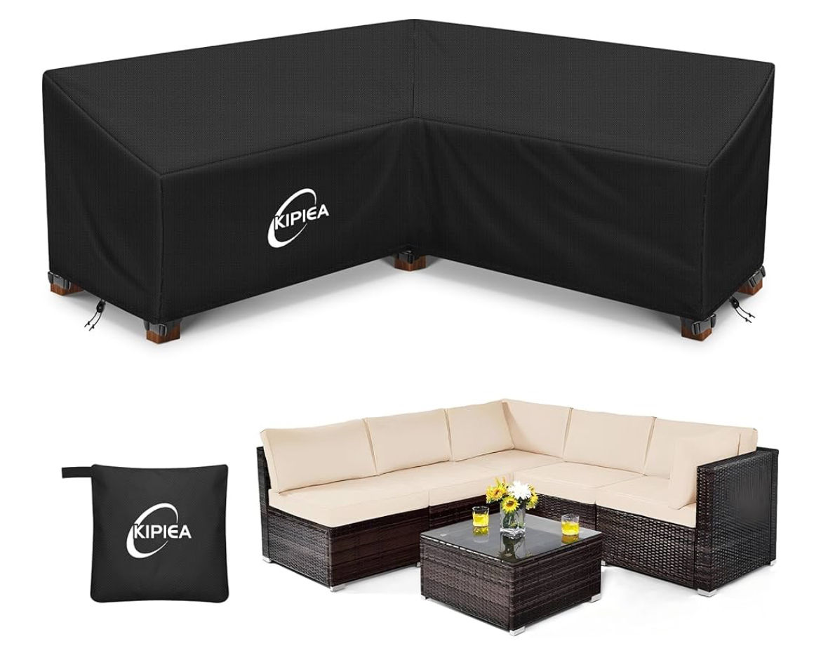 Kipiea Patio V-Shaped Sectional Sofa Cover, 420D Heavy-Duty Oxford Fabric Outdoo