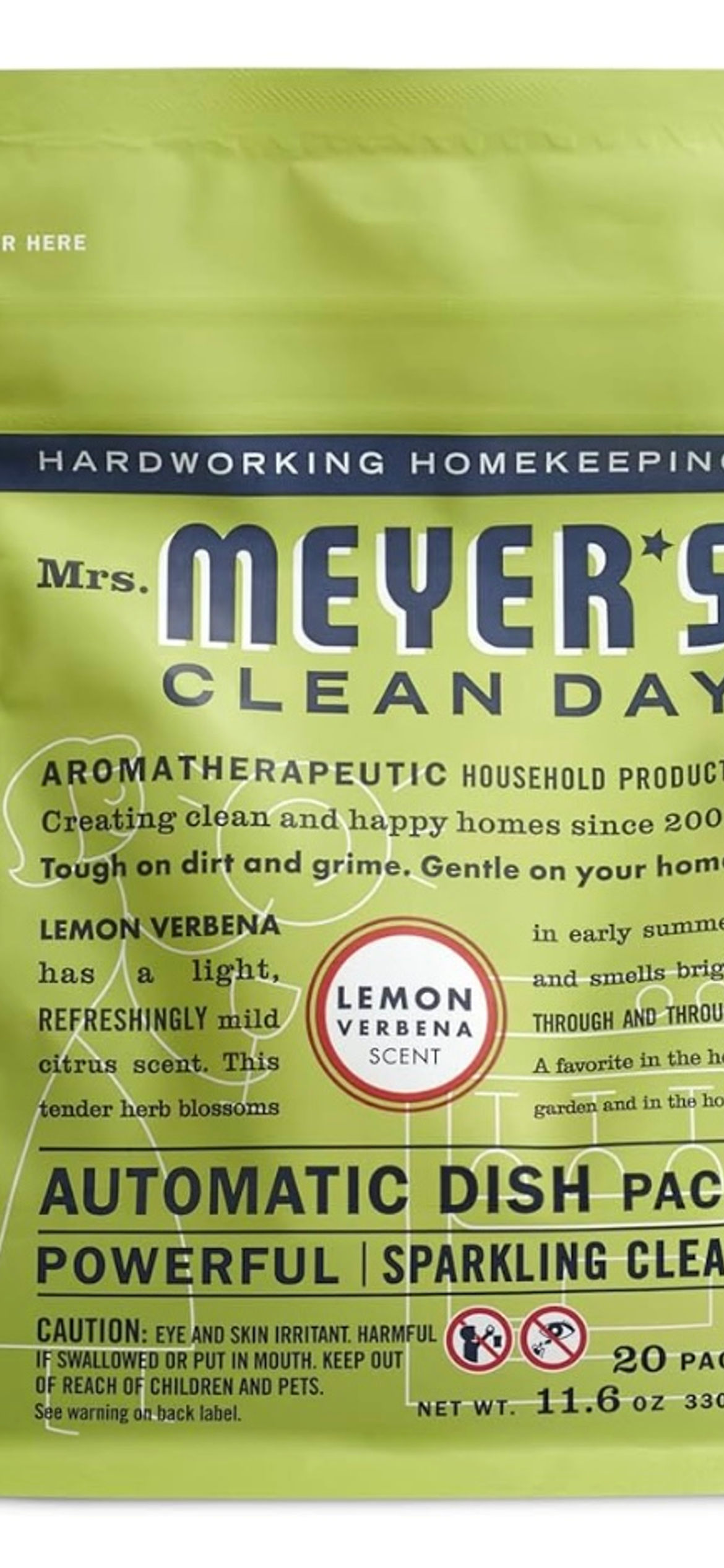 MRS. MEYER'S CLEAN DAY Automatic Dishwasher Pods, Lemon Verbena, 20 Count