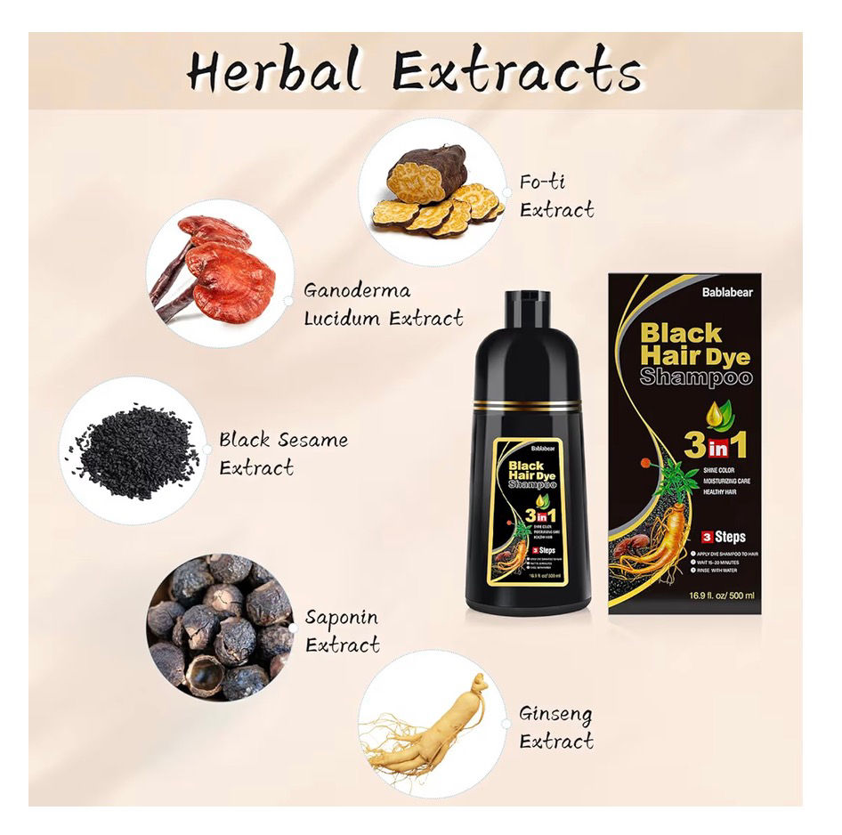 Thumbnail: Bablabear Black Hair Dye Shampoo for Gray Hair, Semi-Permanent Hair Color Shampo
