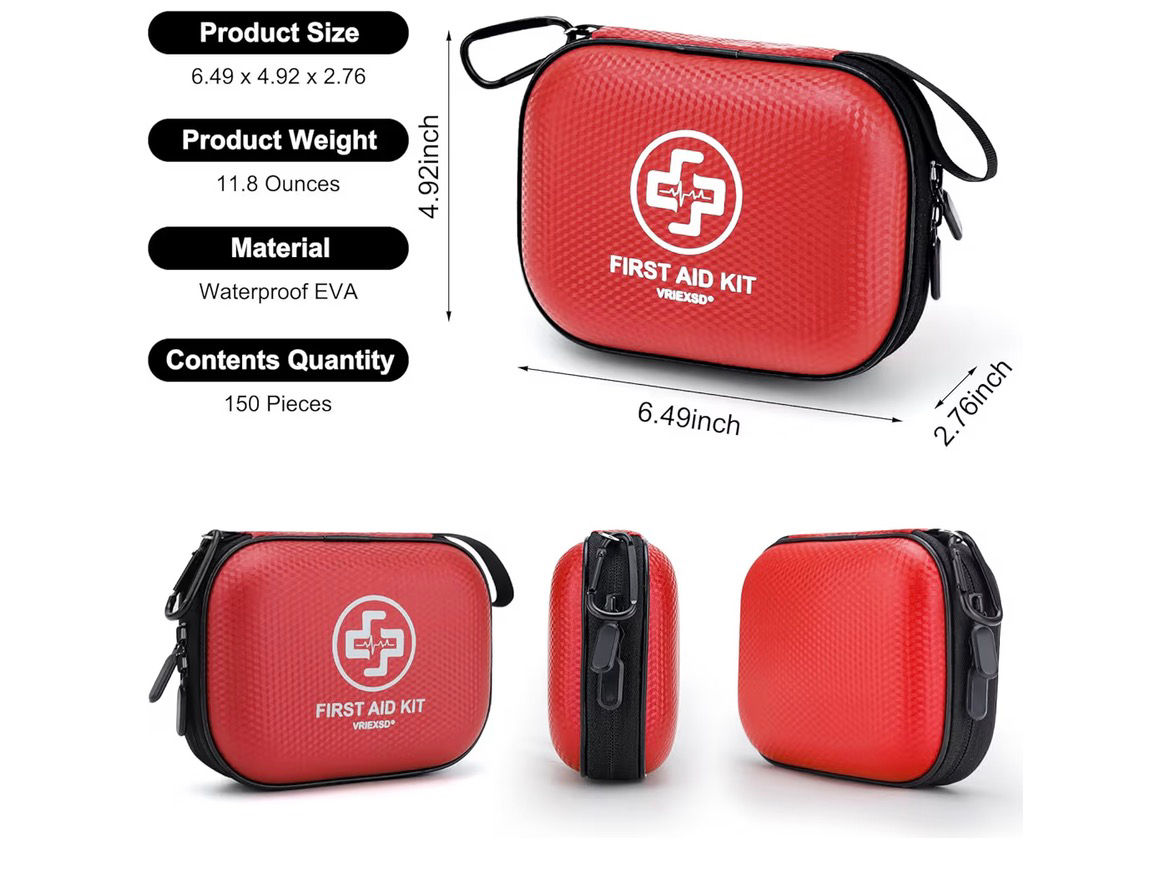 Mini First Aid Kit - 150 Piece Small Waterproof Hard Shell Medical Kit for Home,