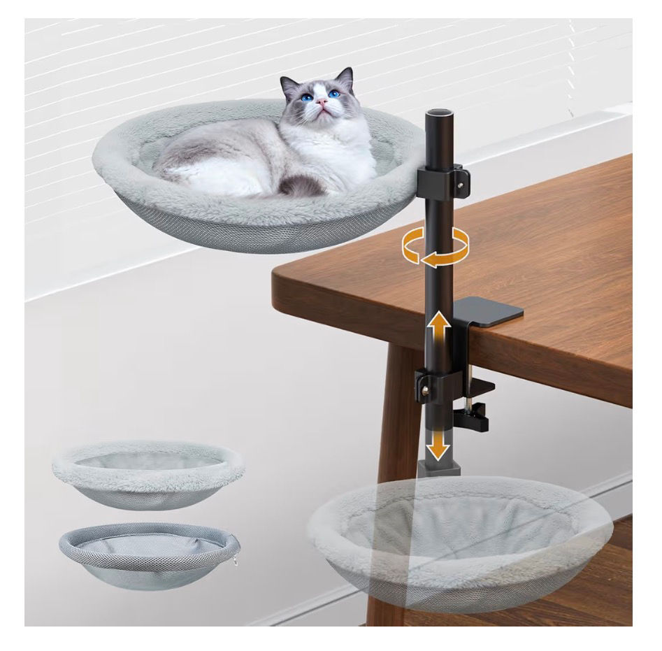 On/Under Cat Desk Bed - 360°Rotation & Adjustable Mount Perch Cats Hammock Up to