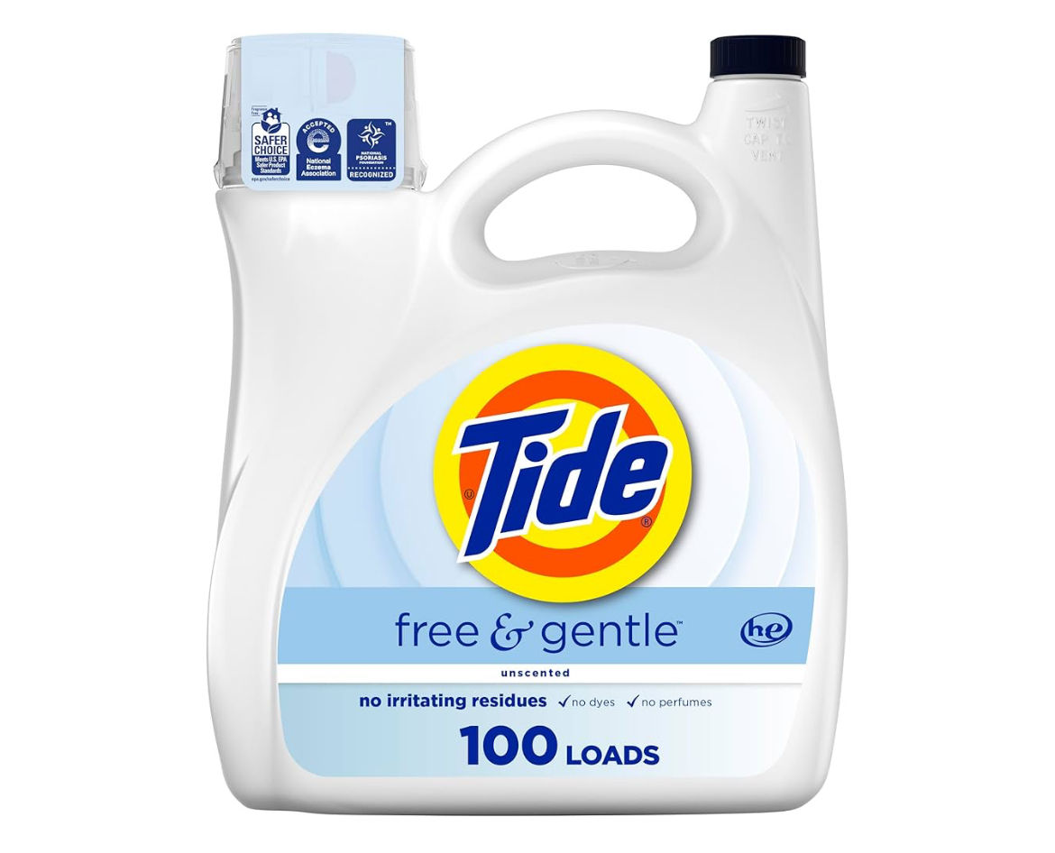 Tide Free & Gentle Liquid Laundry Detergent, 100 Loads, 132 fl oz, Tide Laundry 