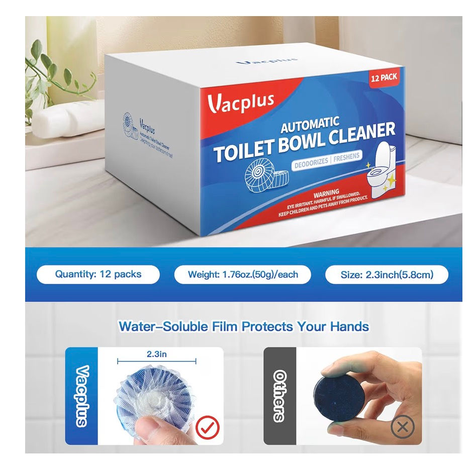 Thumbnail: Vacplus Automatic Toilet Bowl Cleaner Tablets, Bathroom Toilet Tank Cleaner (12 