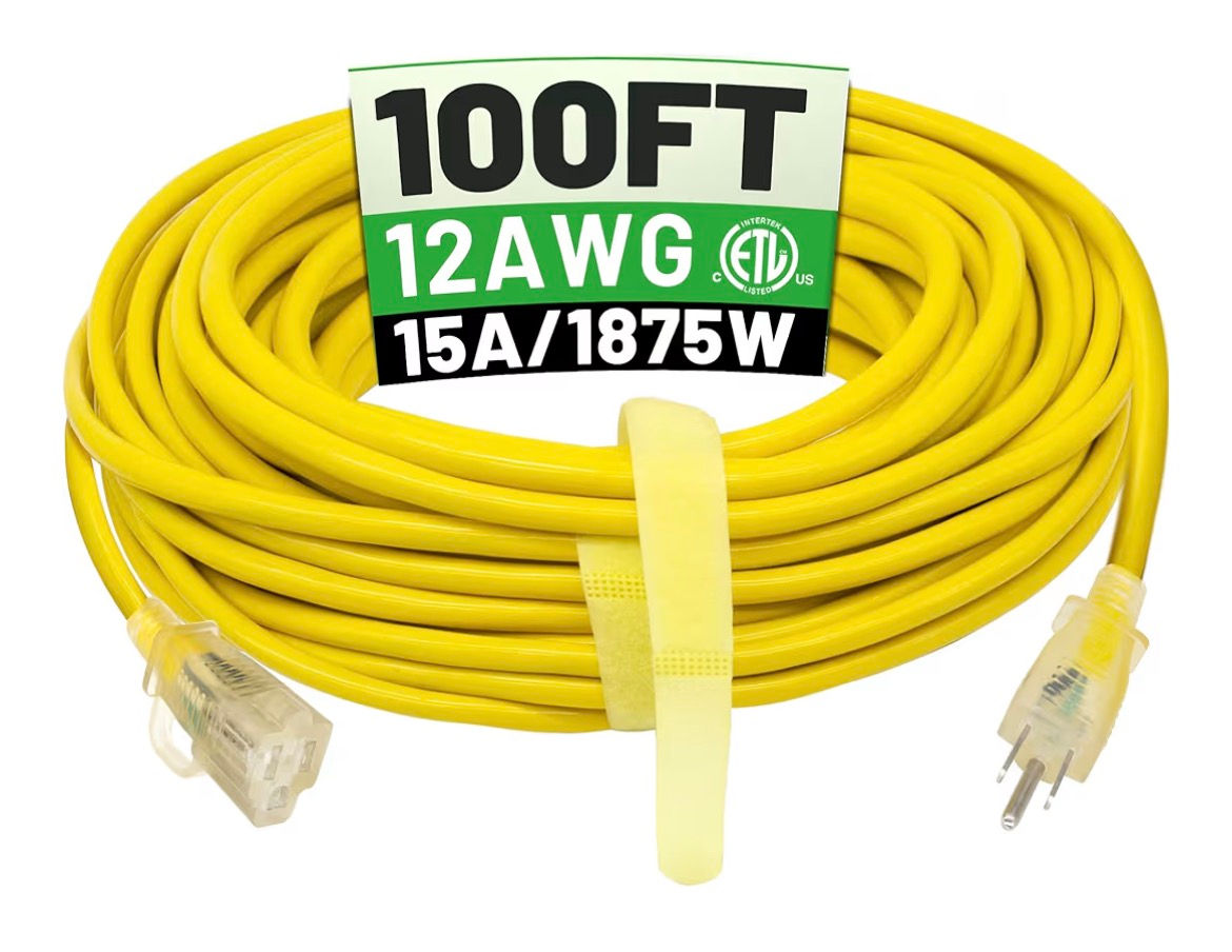 POWGRN 100 ft 12/3 Outdoor Extension Cord Waterproof Heavy Duty with Lighted Ind