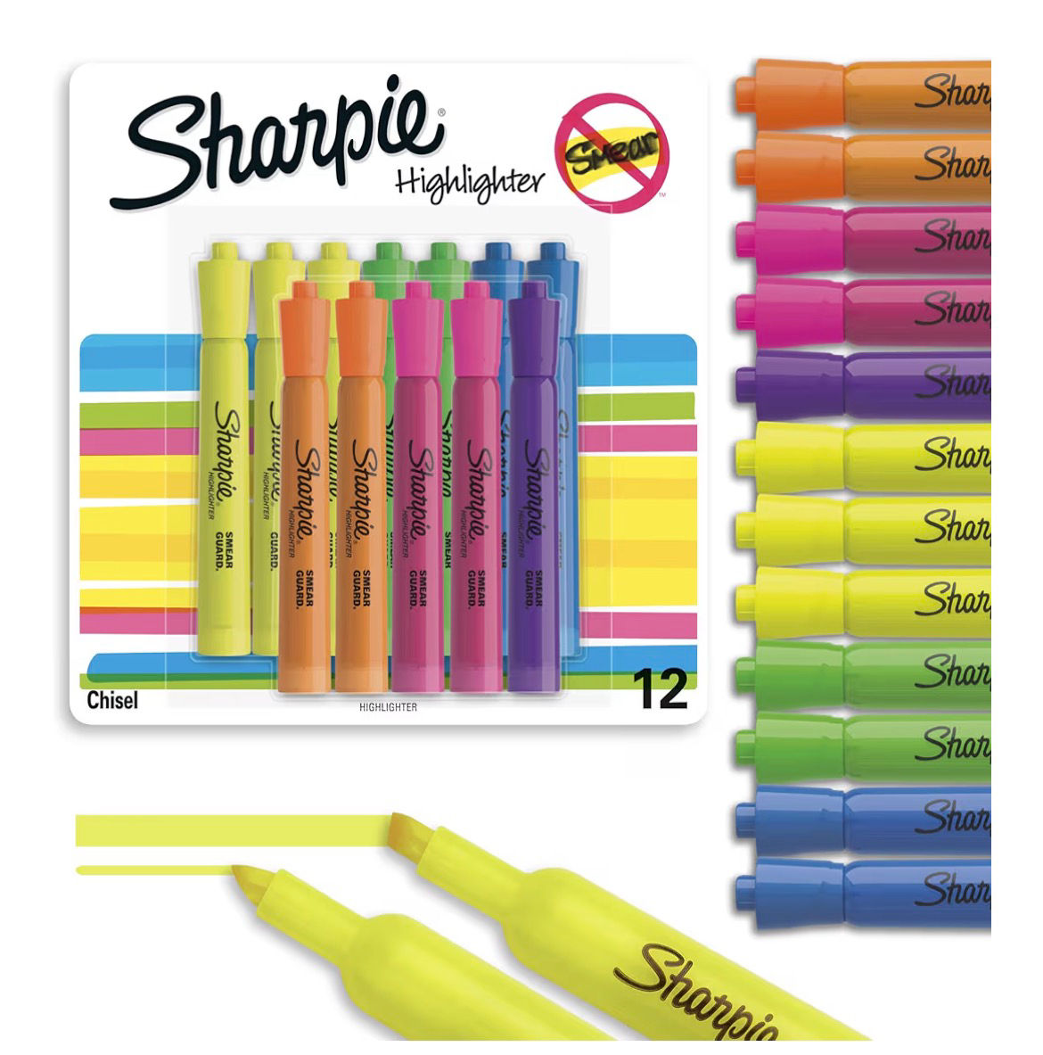 Sharpie Tank Highlighters, Chisel Tip, Assorted Fluorescent, Six Assorted Colors