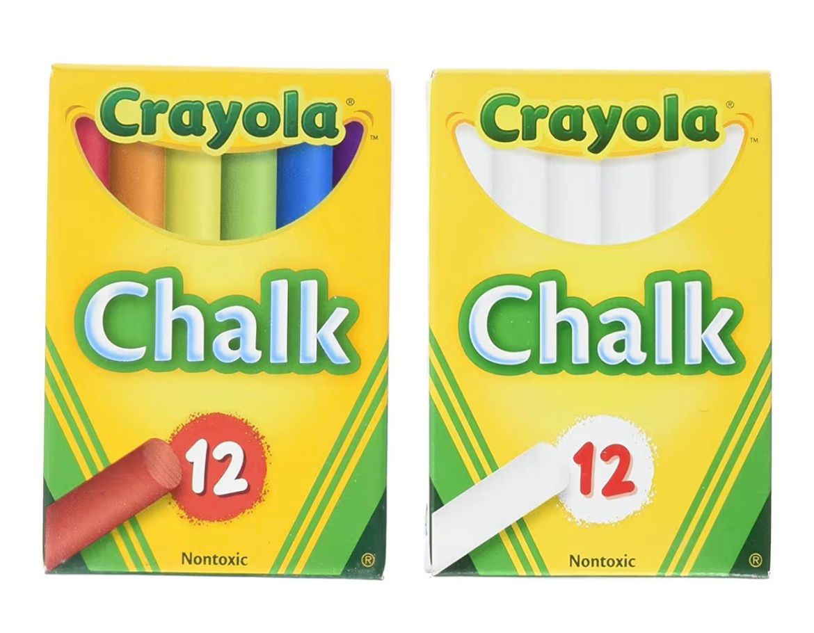 Crayola Non-Toxic White Chalk(12 ct box)and Colored Chalk(12 ct box) Bundle