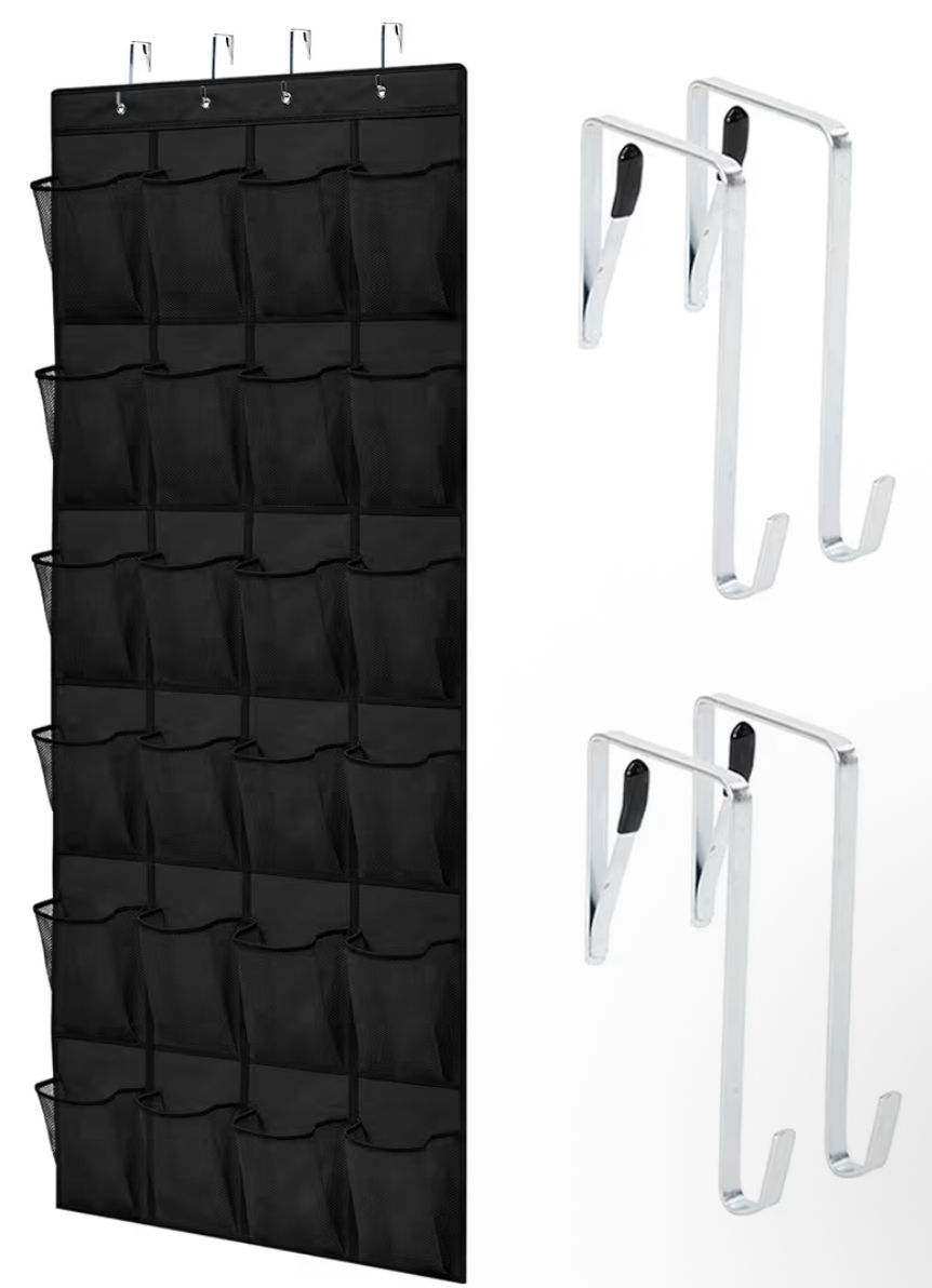 GORILLA GRIP Over the Door Shoe Organizer, 24 Large Breathable Mesh Pockets, Spa