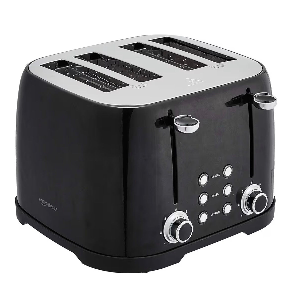 Amazon Basics 4 Slice Toaster, 6 Browning Settings, Removable Crumb Tray, Bagel 