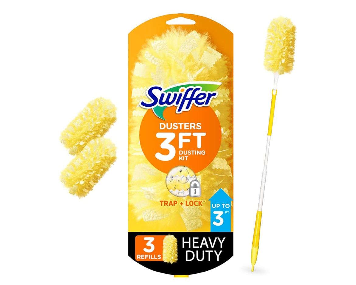 Swiffer Duster Heavy Duty 3 ft Extendable Handle Starter Kit with 3 Refills