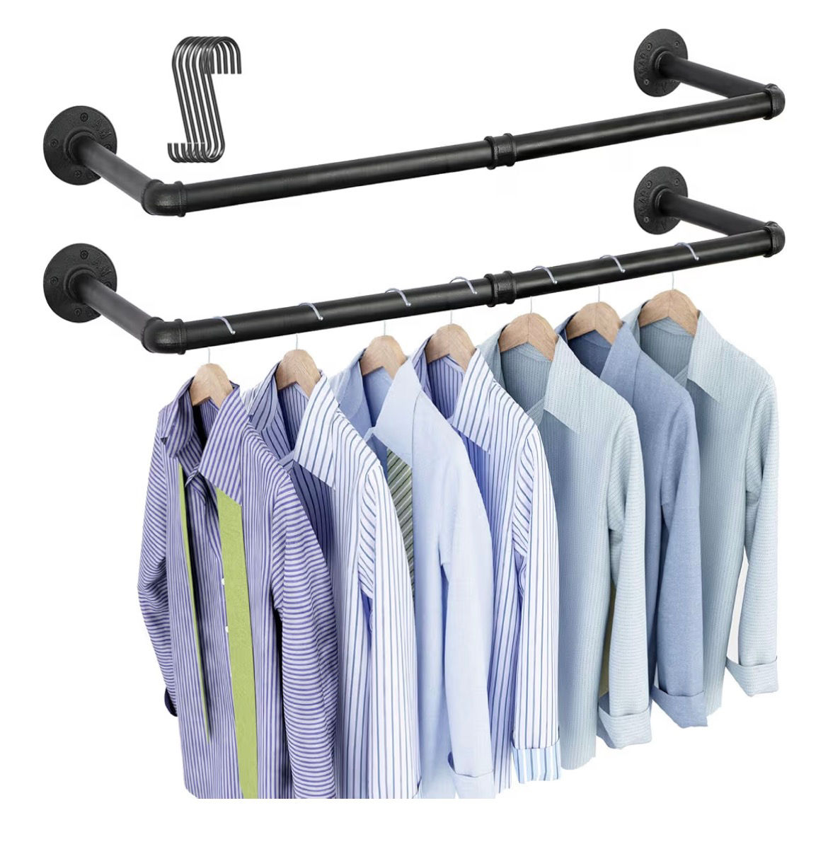 OROPY Industrial Pipe Clothes Rack Wall Mounted Set of 2, 38.4 inches Heavy Duty