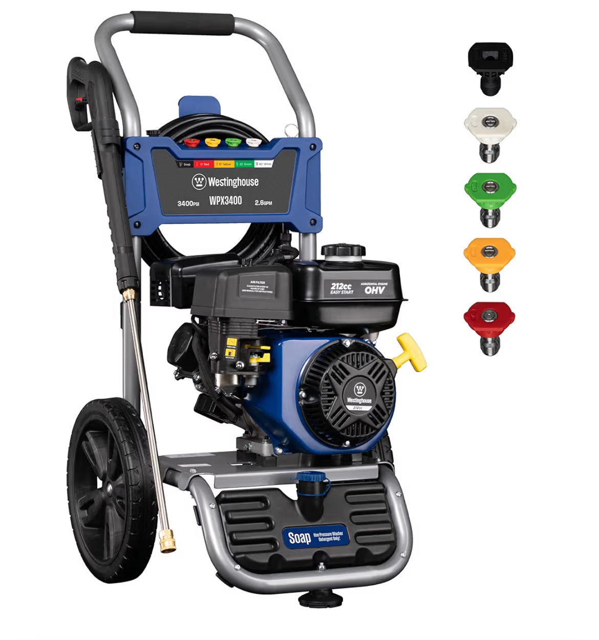 Westinghouse WPX3400 Gas Pressure Washer, 3400 PSI and 2.6 Max GPM, Onboard Soap