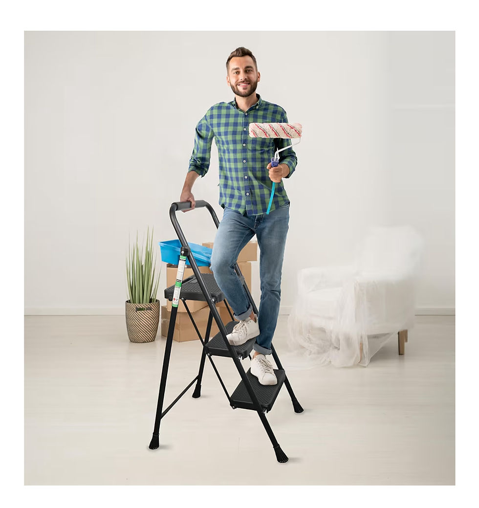 Thumbnail: 3 Step Ladder, Portable Steel Folding Stool with Wide Anti-Slip Pedal, 500lbs St