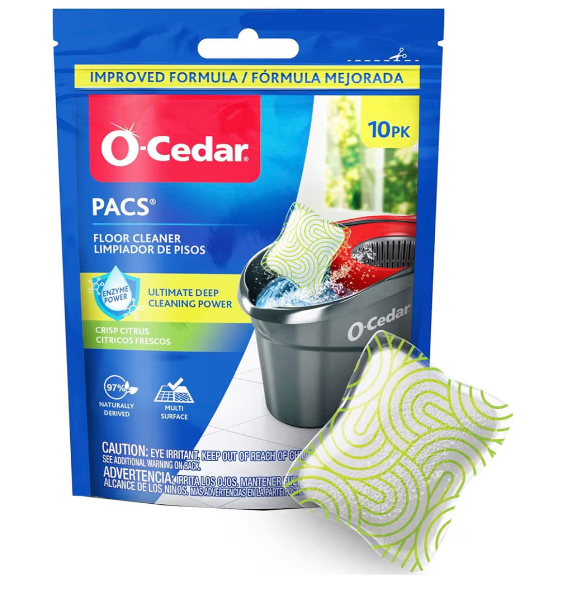 O-Cedar PACS Hard Floor Cleaner, Crisp Citrus Scent 10 Count (1-Pack) | Made wit