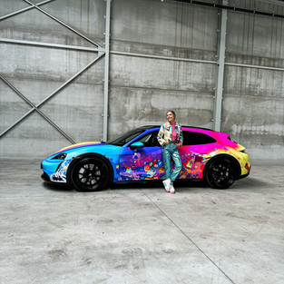 ANKA'S Porsche Taycan Cross Turismo wrapped in a custom designed vinyl wrap by BC Signature