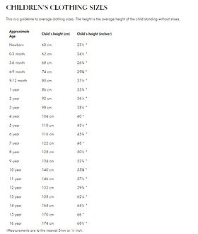 Girls Size Chart | Bambinelli Girls Size Chart | Bambinelli