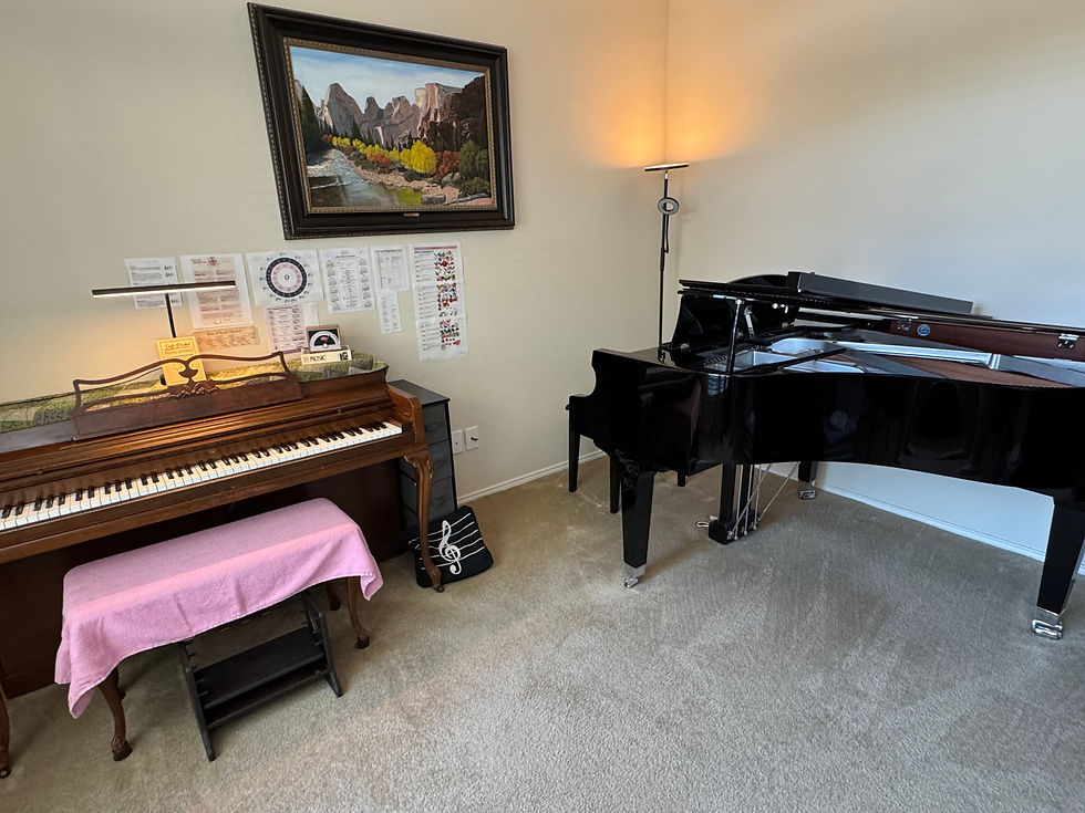 Soft Pedal Piano Studio grand piano and upright piano in the studio space