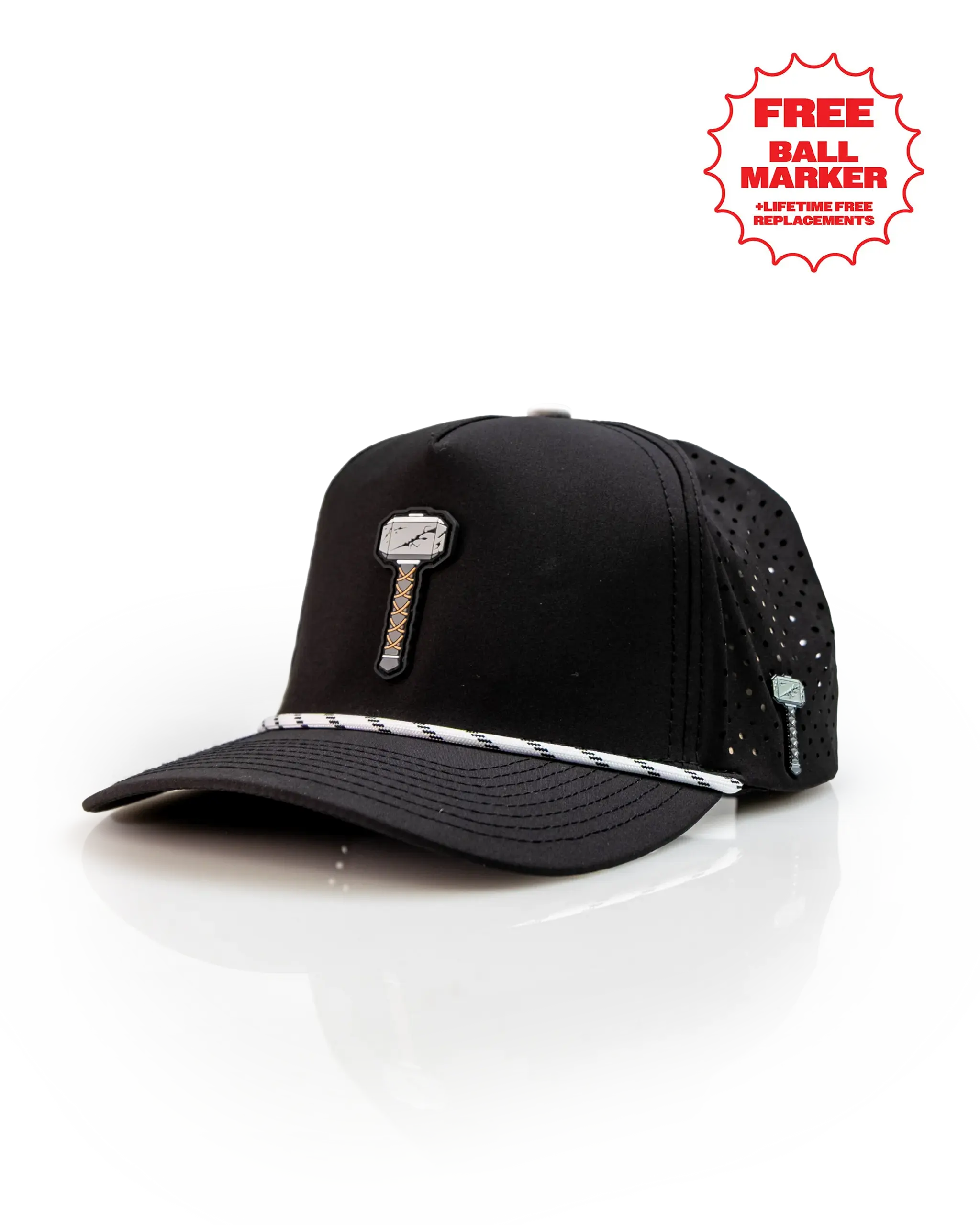 Thor's Hammer Black - Perforated Rope Hat