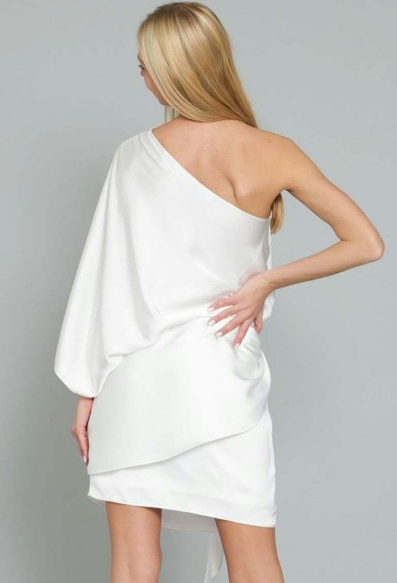 Thumbnail: One Shoulder Front Waist Scarf Kimono Mini Dress