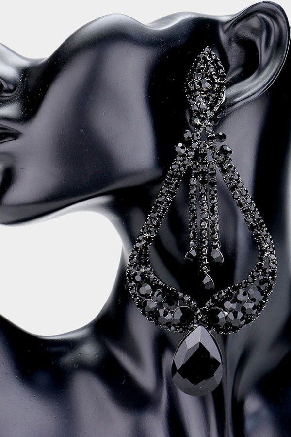 Thumbnail: Clip On Oversized TearDrop Chandelier Earrings