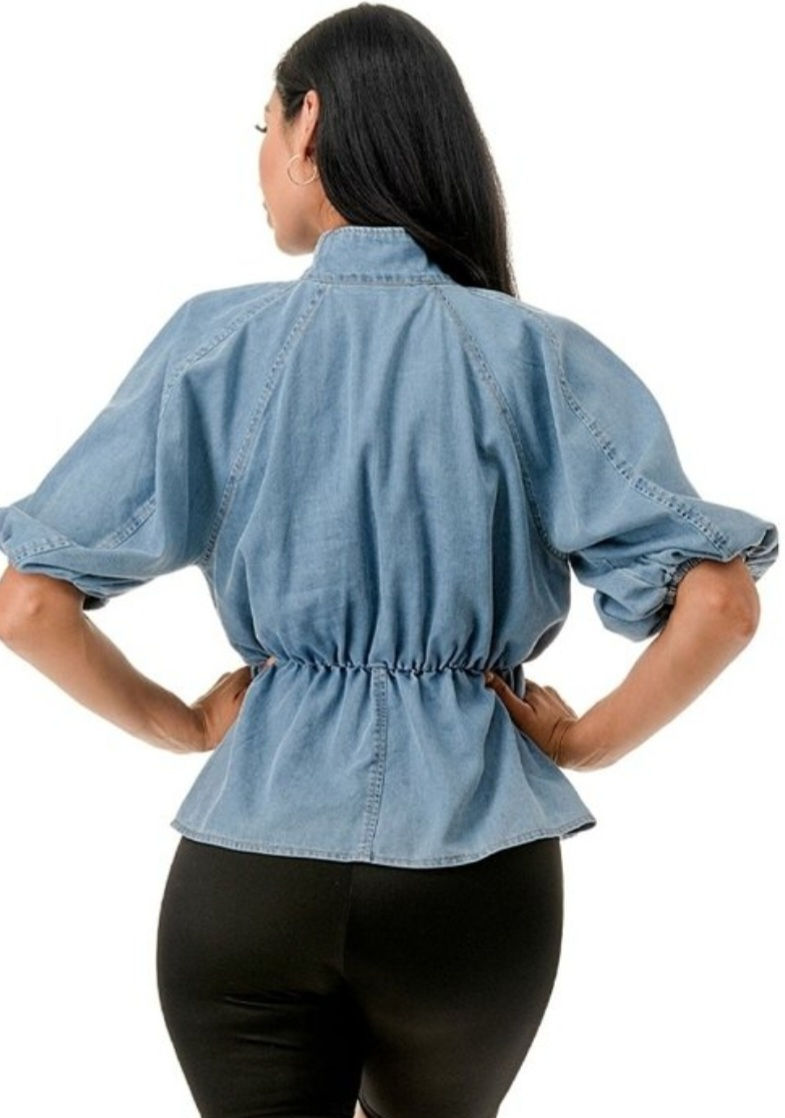 Thumbnail: Mock-Neck Denim Top Plus Size 