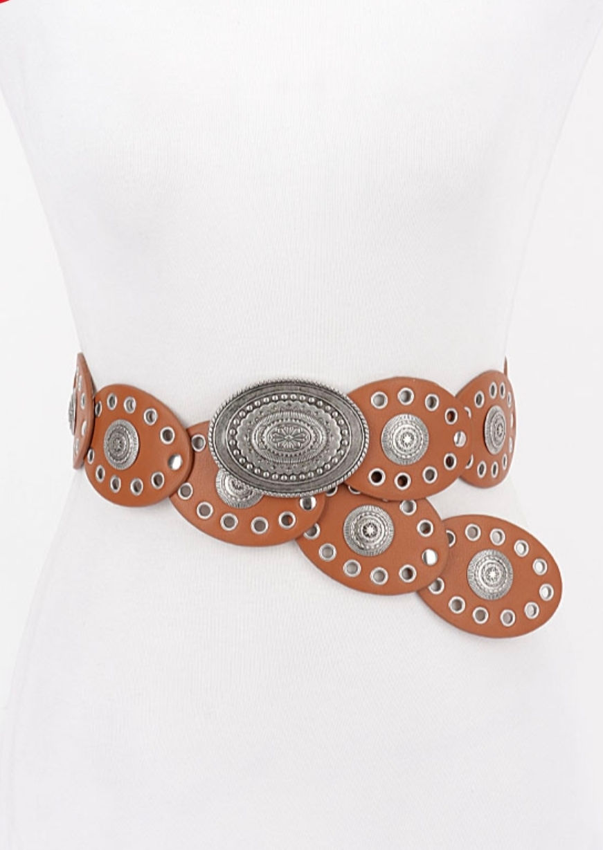 Faux Leather Oval Shape Vintage Western Belt